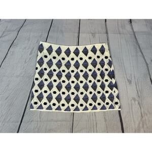 THML Embroidered Mini Skirt Women Medium White Blue Geometric A-Line NWT